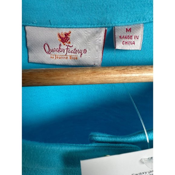 NWT Quaker Factory Medium Top Cardigan Flamingos Blue Button Up 3/4 Sleeve - Picture 4 of 15